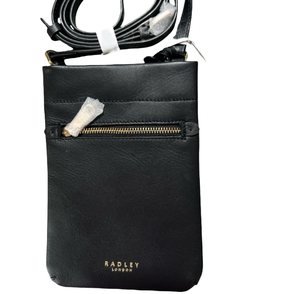 NWT Radley London Stardust Black Leather Mini Crossbody Phone Bag Scottie Dog - Picture 3 of 7